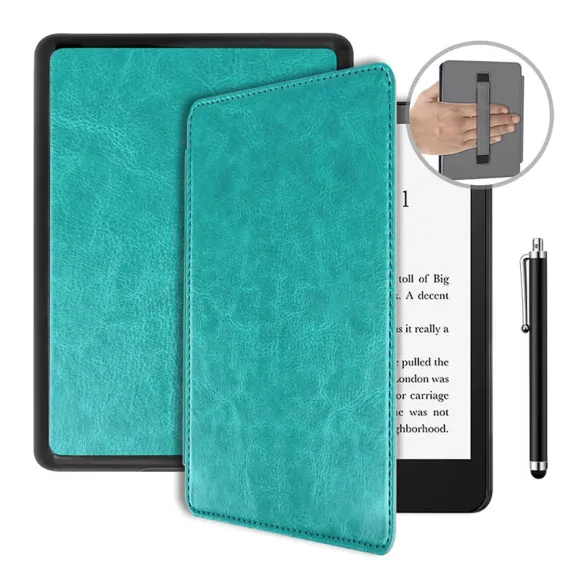 etui do Kindle Paperwhite 5 6.8" - SKÓRZANE TURKUSOWY + RYSIK
