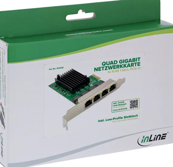 Karta sieciowa InLine ® Quad Gigabit karta sieciowa 4x RJ45 1 Gb/s PCIe x1