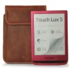 LURESKO Skórzane etui na ebook Pocketbook Touch Lux 4/5 (magnes płaski)(brązowy vintage , biała nić)