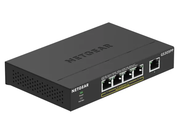 Netgear GS305PP Nie zarządzany Gigabit Ethernet (10/100/1000) Czarny Obsługa PoE, Przełącznik