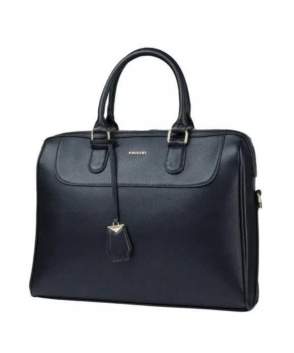 PUCCINI Torba Na Laptopa Damska Czarna z Ozdobnym Brelokiem BAXP00261-1