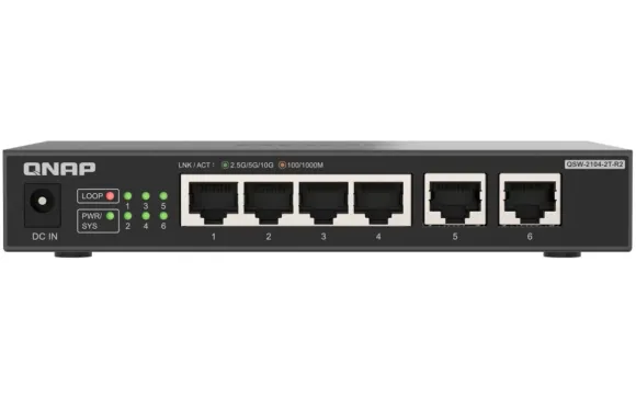 QNAP QSW-2104-2T-R2 łącza sieciowe Nie zarządzany 10G Ethernet (100/1000/10000) Komputer stacjonarny Czarny