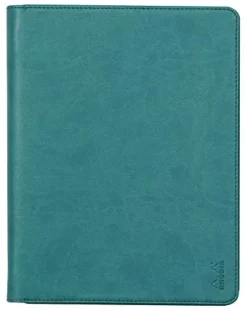 Rhodia 168103C - Teczka konferencyjna Rhodiarama 19,5x25,5 cm, z etui, 2 płaskie kieszenie zamykane na suwak, miejsca na karty, uchwyt na długopis, okładka z imitacji skóry w kolorze pawiej zieleni