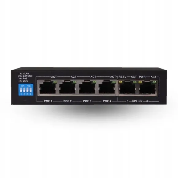 Switch 4* RJ45 z POE+2*UpLink Extend 250m 100Mb/s