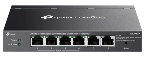 TP-Link Omada ES206GP łącza sieciowe Zarządzany Gigabit Ethernet (10/100/1000) Obsługa PoE Czarny