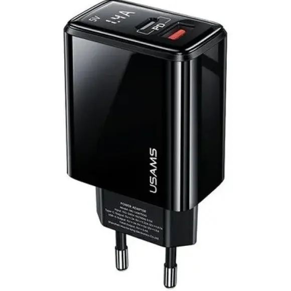 Usams Ładowarka Ładowarka sieciowa USAMS T40 CC133TC01 US-CC133 1xUSB-C+1xUSB czarny CC133TC01